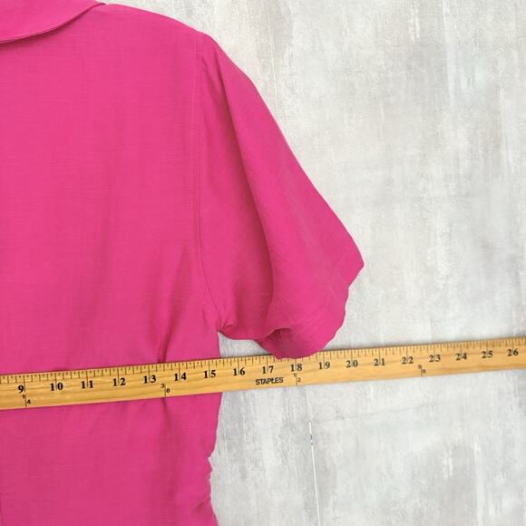 R.G. Kane Alex Mini Dress Small Pink Linen Blend Twist Waist Collared Beachy - Picture 11 of 11